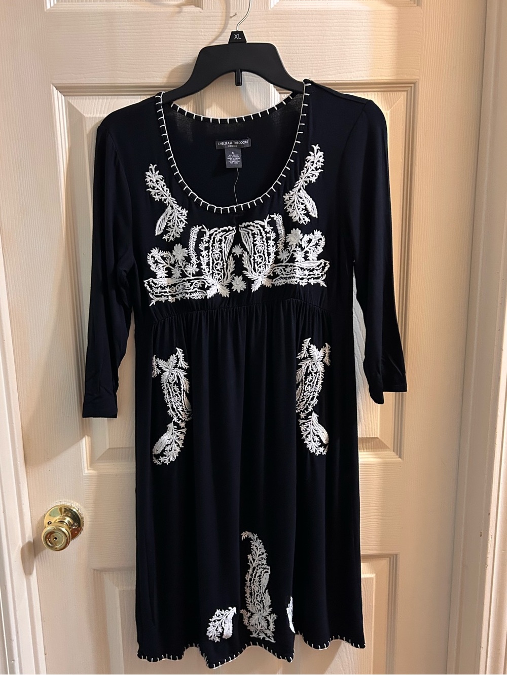 Chelsea & Theodore Black Dress with White Embroidery